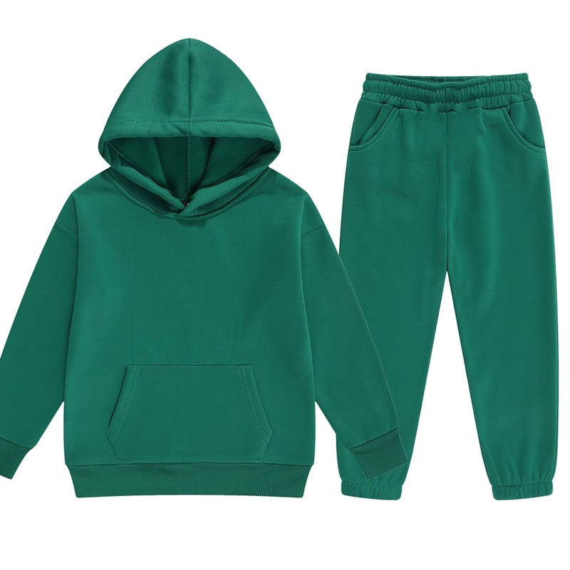 DHSPKN Girls Boys 2 Piece Tracksuit Athletic Sweatsuits Sets Hooded Sweatshirt and Jogger Sweatpants Clothing Sets for Kids Green 100 - Image 1