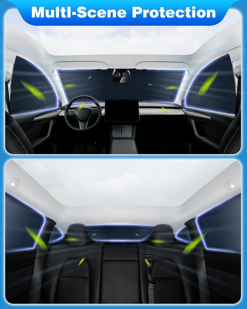 Epltion 8Pc Tesla New Model Y Juniper 2025-2026 Window Privacy Sunshade 2 In1 Ice Crystal Car Reflective Visor For Tesla Model Y Juniper All Window Front Windshield Side Window Accessories Outdoor Camping - Image 5