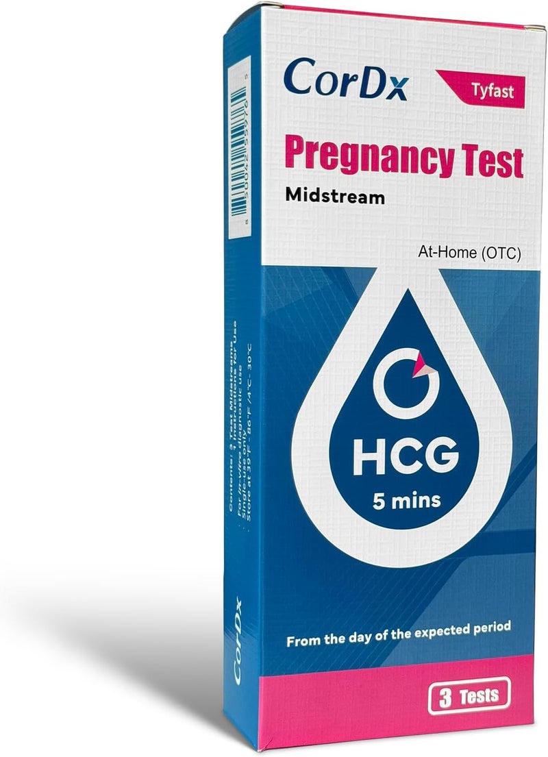 CorDx OneStep Early Detection Pregnancy Test Kit Midstream Urine Tests for Easy at Home hCG Level Testing Tester for Pregnant Women Clear Fast and Reliable Result with Over 99 Accuracy 3 Pack - Image 1