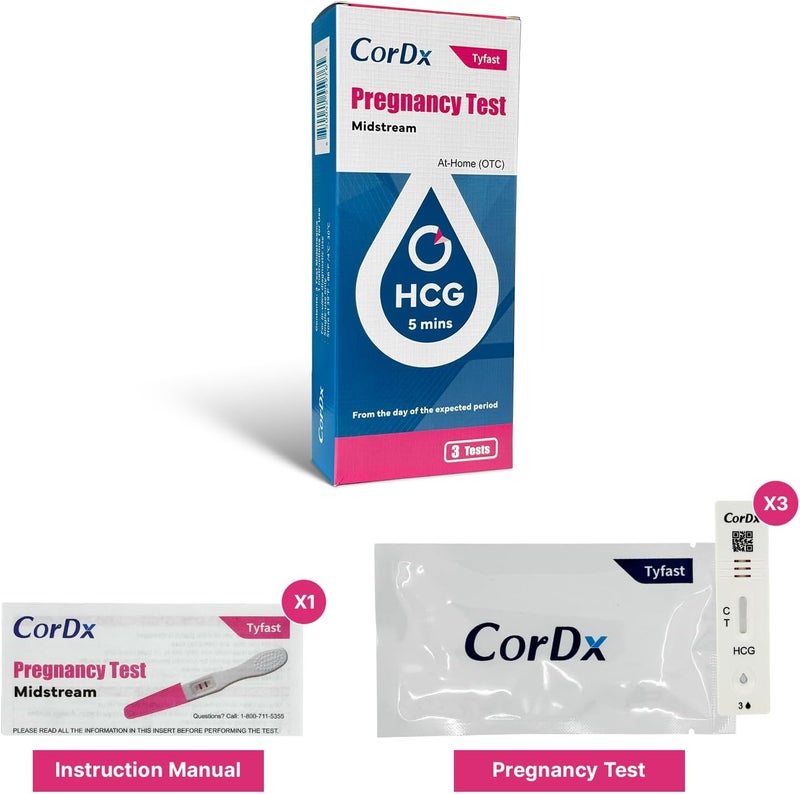 CorDx OneStep Early Detection Pregnancy Test Kit Midstream Urine Tests for Easy at Home hCG Level Testing Tester for Pregnant Women Clear Fast and Reliable Result with Over 99 Accuracy 3 Pack - Image 3