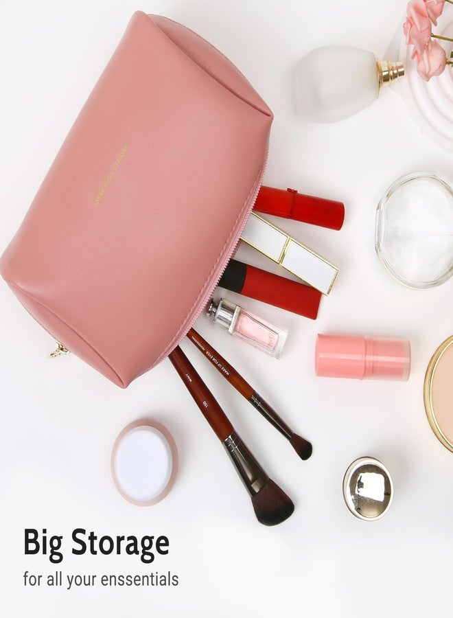 Aveniee Small Travel Makeup Bag, Vegan Leather Cosmetic Pouch for Purse,Wide-open Toiletry Organizer with Dividers & Zipper, Beauty Storage for Women-Dusty Rose - Image 5