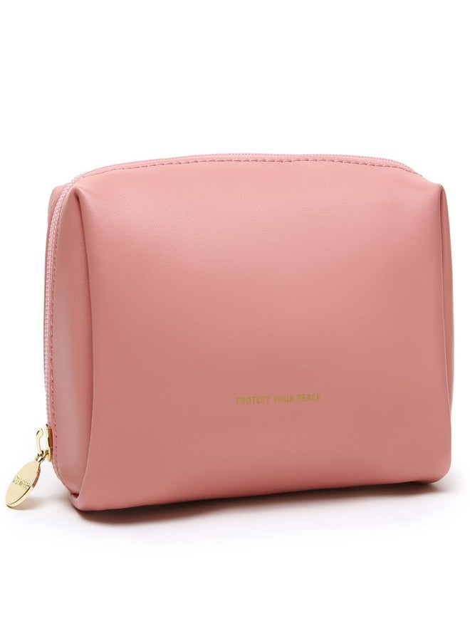 Aveniee Small Travel Makeup Bag, Vegan Leather Cosmetic Pouch for Purse,Wide-open Toiletry Organizer with Dividers & Zipper, Beauty Storage for Women-Dusty Rose - Image 1