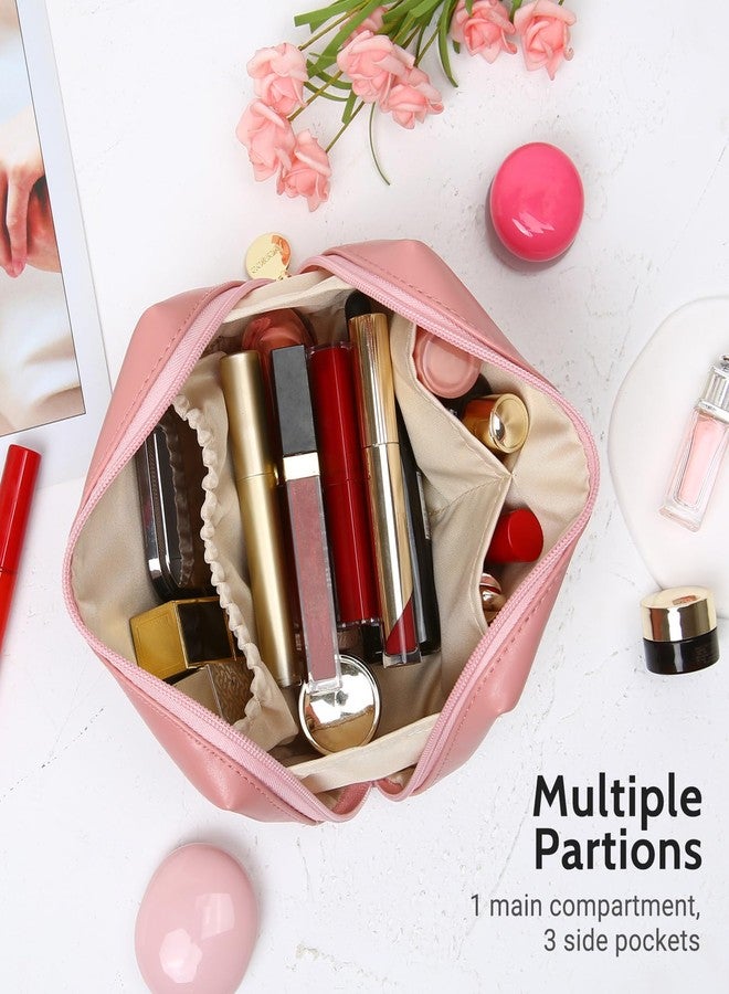 Aveniee Small Travel Makeup Bag, Vegan Leather Cosmetic Pouch for Purse,Wide-open Toiletry Organizer with Dividers & Zipper, Beauty Storage for Women-Dusty Rose - Image 2