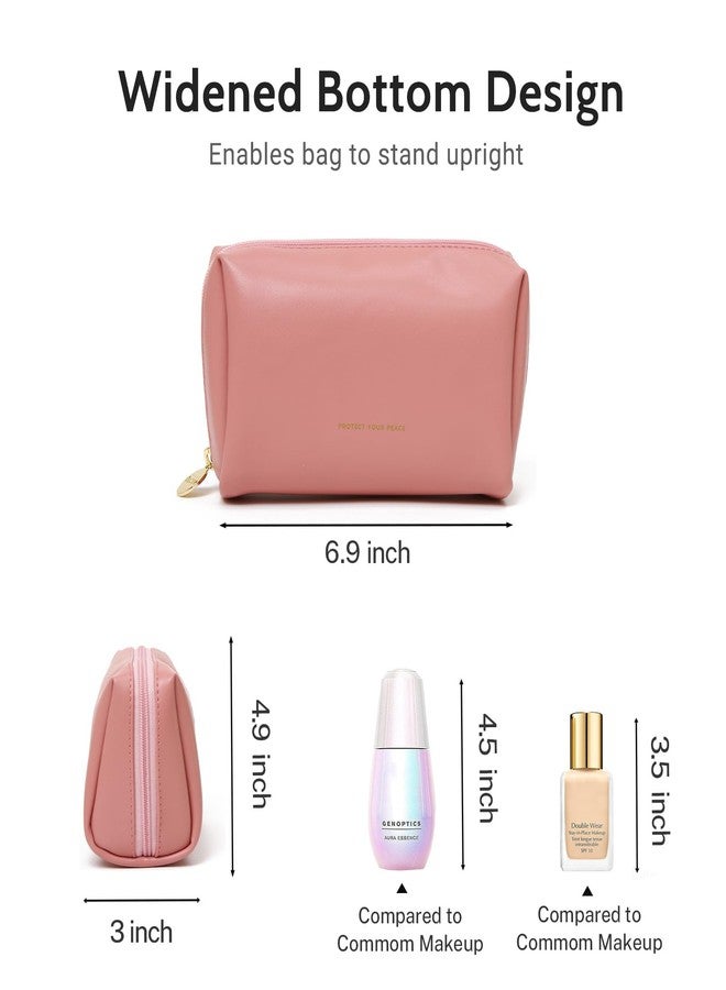 Aveniee Small Travel Makeup Bag, Vegan Leather Cosmetic Pouch for Purse,Wide-open Toiletry Organizer with Dividers & Zipper, Beauty Storage for Women-Dusty Rose - Image 4