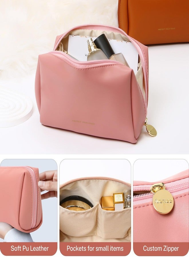 Aveniee Small Travel Makeup Bag, Vegan Leather Cosmetic Pouch for Purse,Wide-open Toiletry Organizer with Dividers & Zipper, Beauty Storage for Women-Dusty Rose - Image 3