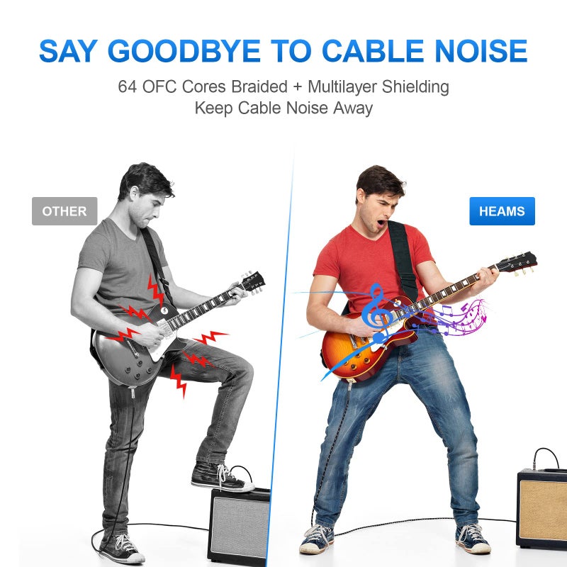 Heams Premium 10 FT Guitar Cable, 1/4 Inch Instrument Cable- Noise Free and Long-Lasting Guitar Chord- AMP Cord for Bass, Electric Guitar, Electric Mandolin, Right Angle - Image 3