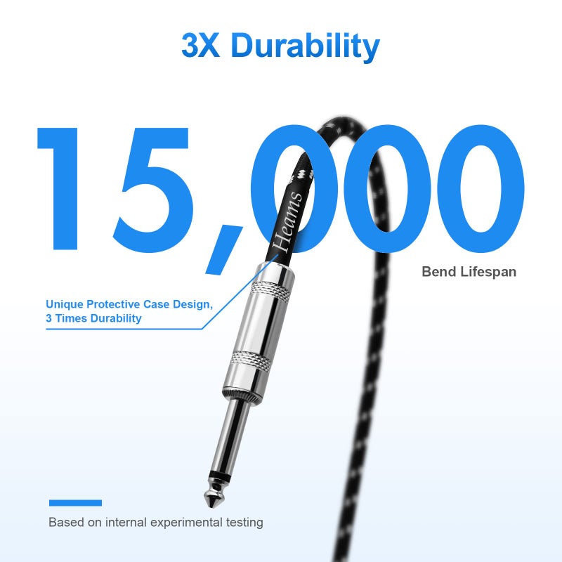 Heams Premium 10 FT Guitar Cable, 1/4 Inch Instrument Cable- Noise Free and Long-Lasting Guitar Chord- AMP Cord for Bass, Electric Guitar, Electric Mandolin, Right Angle - Image 4