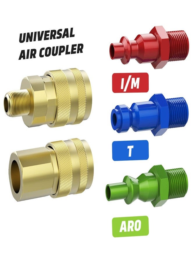 Hromee 18 Pieces Air Coupler and Plug Kit, 1/4-Inch NPT Air Hose Fittings and Compressor Accessories with Universal Quick Coupler, Brass Ball Valve, Swivel Air Plug and Tee Pipe Fitting - Image 3