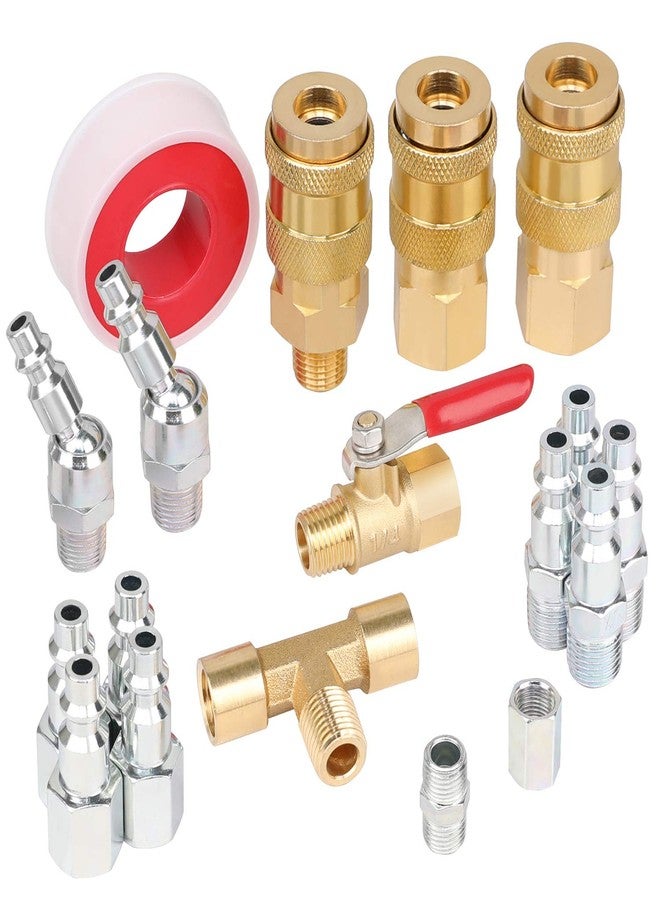 Hromee 18 Pieces Air Coupler and Plug Kit, 1/4-Inch NPT Air Hose Fittings and Compressor Accessories with Universal Quick Coupler, Brass Ball Valve, Swivel Air Plug and Tee Pipe Fitting - Image 1
