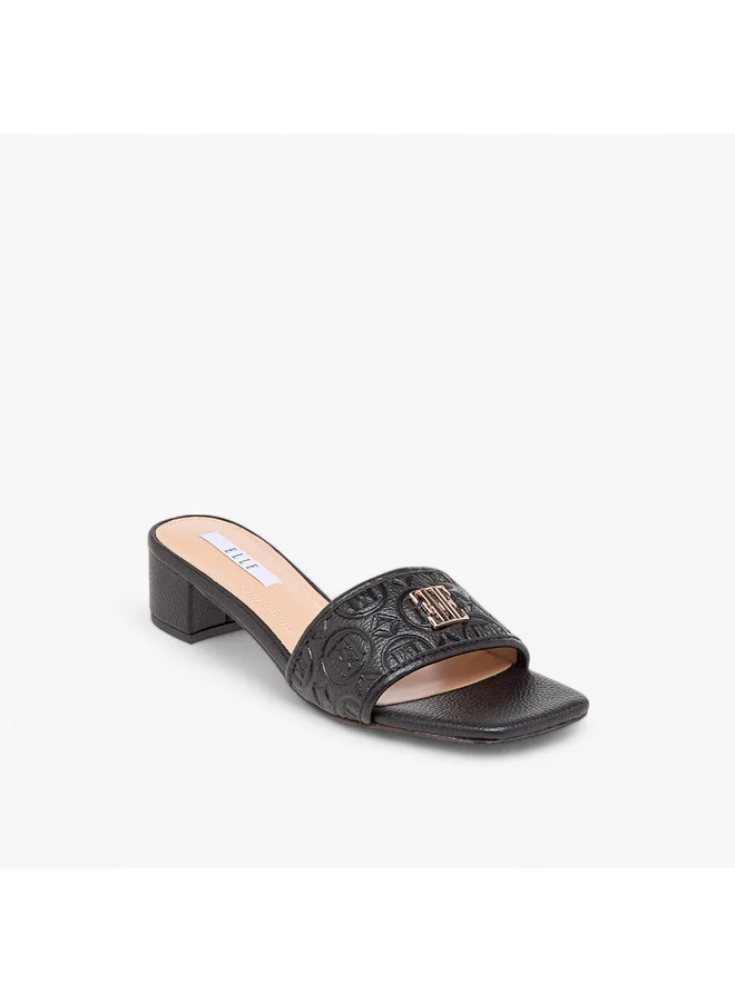 ELLE Women's Monogram Embossed Slip-On Sandals with Block Heels