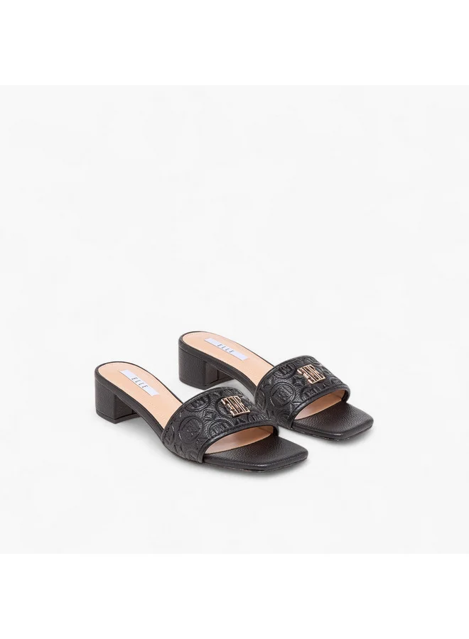 ELLE Women's Monogram Embossed Slip-On Sandals with Block Heels