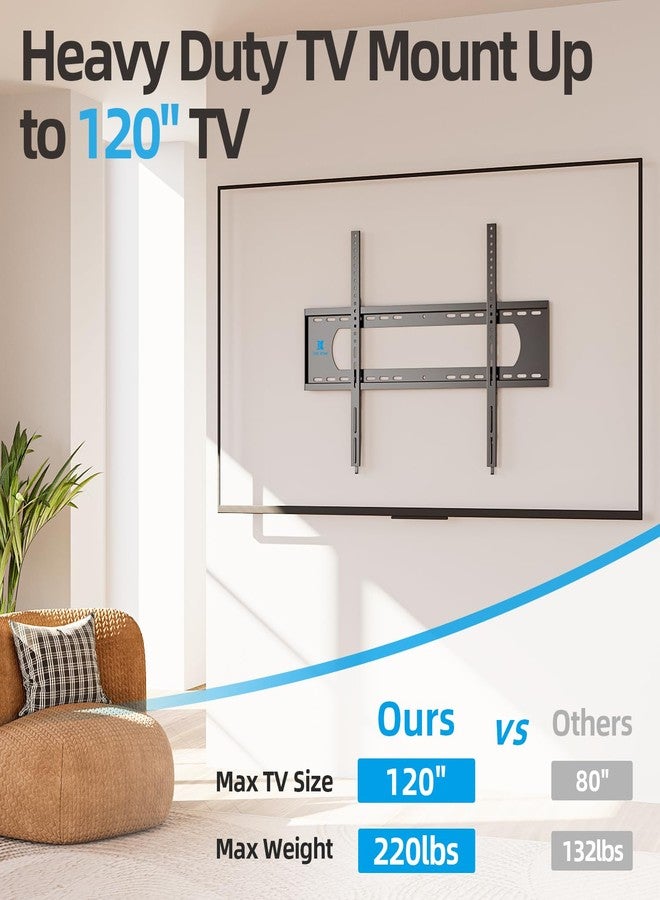USX STAR 85 86 98 100 inch Heavy Duty TV Wall Mount for 55-120 inch Large TVs up to 220 LBS & 900x600mm Vesa, Ultra Slim Fixed TV Mount, Low-Profile TVS Bracket, 16" 24" 32" Wood Stud, Fit Most 65+ 75+ 120 TVs - Image 3