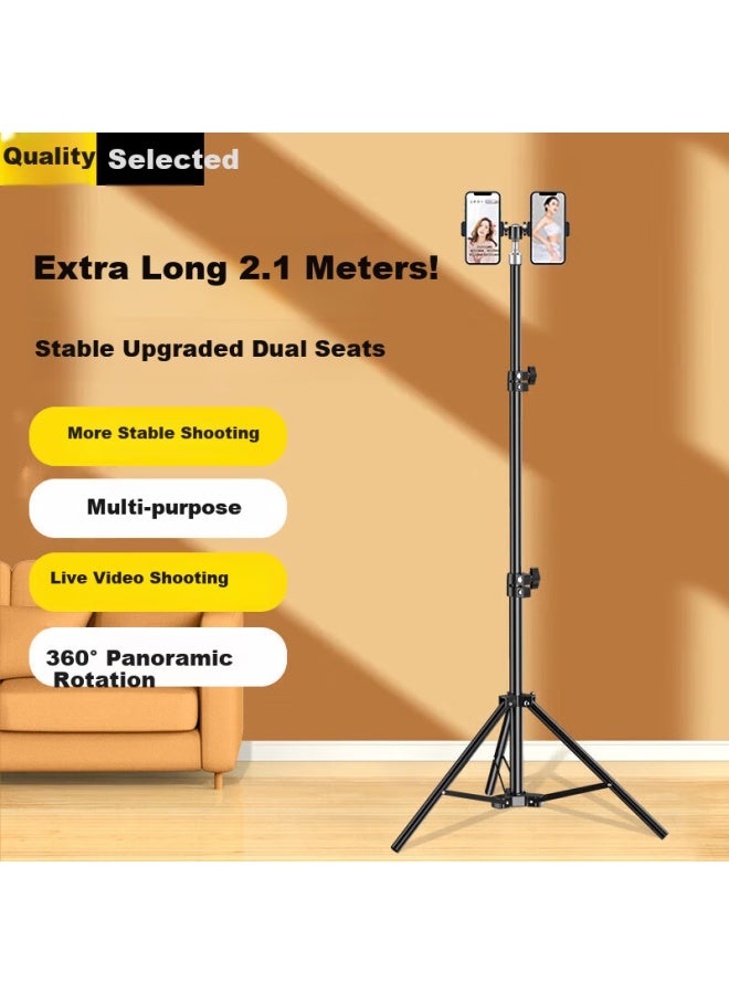 Lingchen Dual Phone Holder Selfie Stick Tripod With Ring Light For Photography Artifact Shooting Tripod Stand 2.1M - Image 1