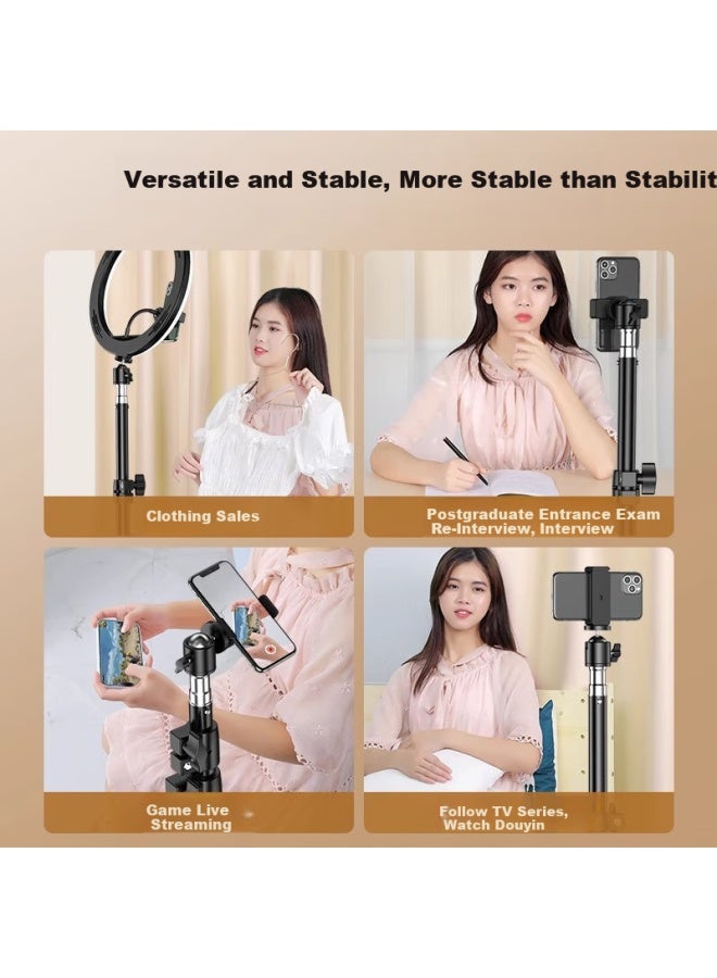 Lingchen Dual Phone Holder Selfie Stick Tripod With Ring Light For Photography Artifact Shooting Tripod Stand 2.1M - Image 4
