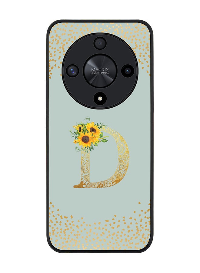 Stylizedd Rugged Black edge case for Honor X9b, Slim fit Thin Cover- Custom Monogram Initial Letter Floral Pattern Alphabet-D  (Light Grey ) - Image 1