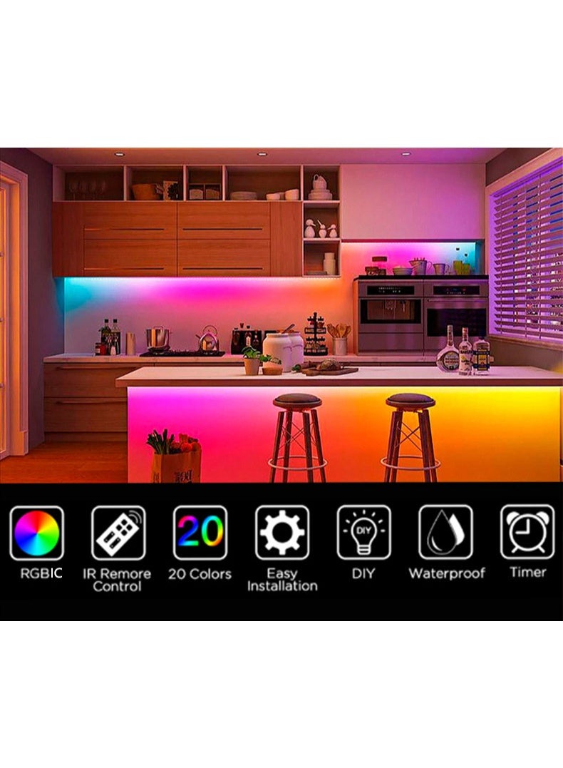 جنية إضاءة مزاجية قابلة للتحكم RGB بطول 10 أمتار، مصابيح ذكية بتقنية Bluetooth 2.4G قابلة لتغيير الألوان، شريط LED مقاوم للماء والرطوبة بمعيار IP67، مزود بجهاز تحكم عن بعد، مثالي للديكور الداخلي والخارجي. - Image 2