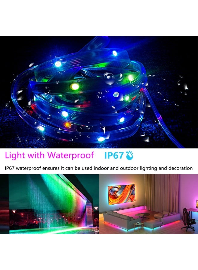 جنية إضاءة مزاجية قابلة للتحكم RGB بطول 10 أمتار، مصابيح ذكية بتقنية Bluetooth 2.4G قابلة لتغيير الألوان، شريط LED مقاوم للماء والرطوبة بمعيار IP67، مزود بجهاز تحكم عن بعد، مثالي للديكور الداخلي والخارجي. - Image 3