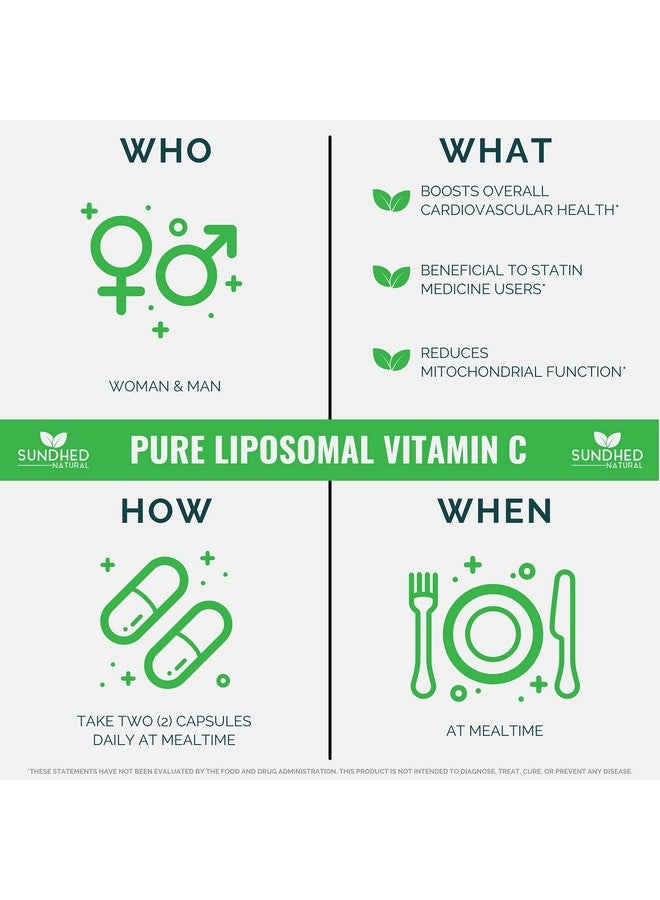 Sundhed Natural Pure Liposomal Vitamin C - 1200mg Immune System & Collagen Health Booster, Helps Anti Aging Skin Vitamins, Sodium Ascorbate, Sunflower Lecithin, Lypo Spheric - 60 Capsules - Image 2