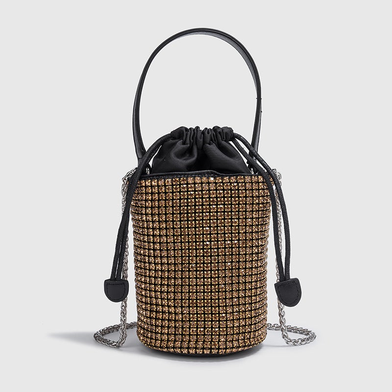 Dinner Handbag Women'S 2023 Summer And Autumn Soft Diamond Drawstring Bucket Bag Chain Shoulder Crossbody Bag