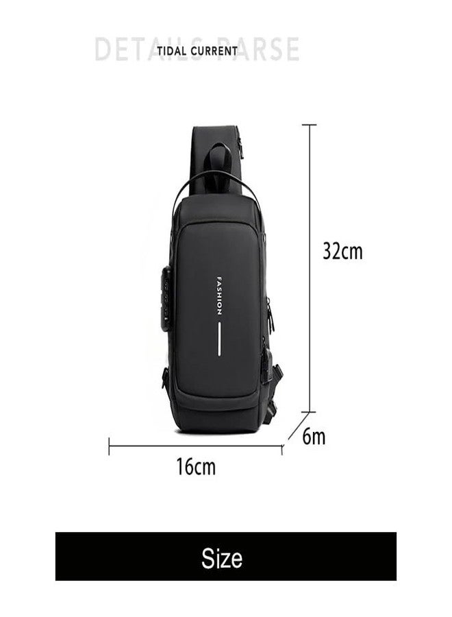 Handcuffs Waterproof Polyester Slim Unisex Crossbody Sling Bag Chest Backpack Men's Shoulder Bag, Leisure Travel Handbag, Hard Shell Anti-Theft Chest Bag (Black) - Image 5
