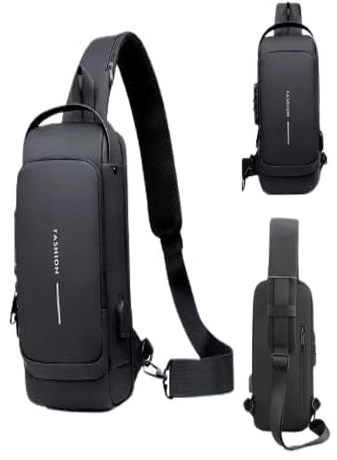 Handcuffs Waterproof Polyester Slim Unisex Crossbody Sling Bag Chest Backpack Men's Shoulder Bag, Leisure Travel Handbag, Hard Shell Anti-Theft Chest Bag (Black) - Image 1
