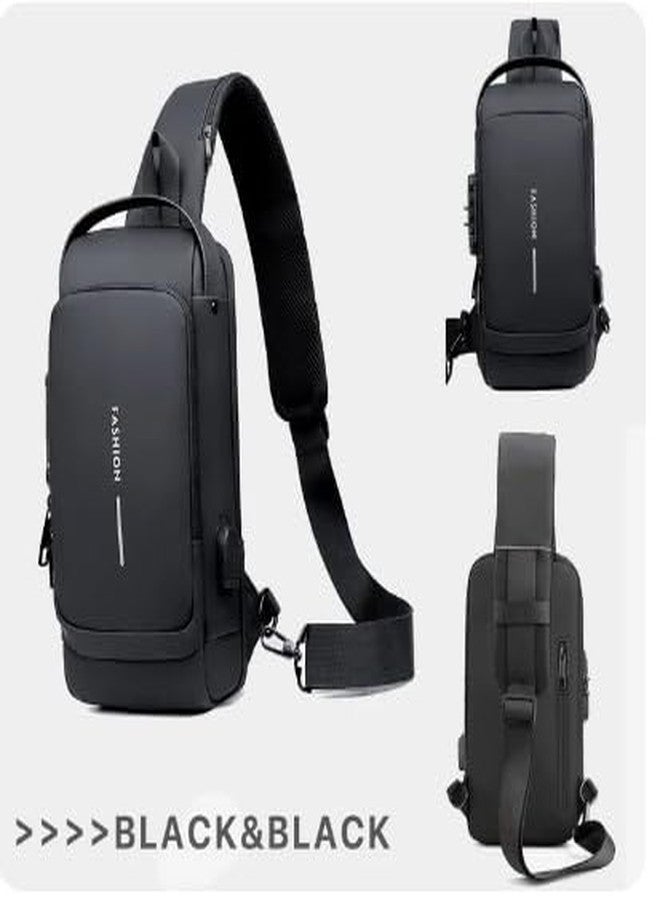 Handcuffs Waterproof Polyester Slim Unisex Crossbody Sling Bag Chest Backpack Men's Shoulder Bag, Leisure Travel Handbag, Hard Shell Anti-Theft Chest Bag (Black) - Image 2