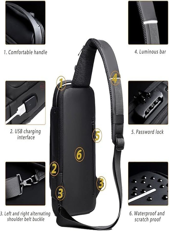 Handcuffs Waterproof Polyester Slim Unisex Crossbody Sling Bag Chest Backpack Men's Shoulder Bag, Leisure Travel Handbag, Hard Shell Anti-Theft Chest Bag (Black) - Image 3