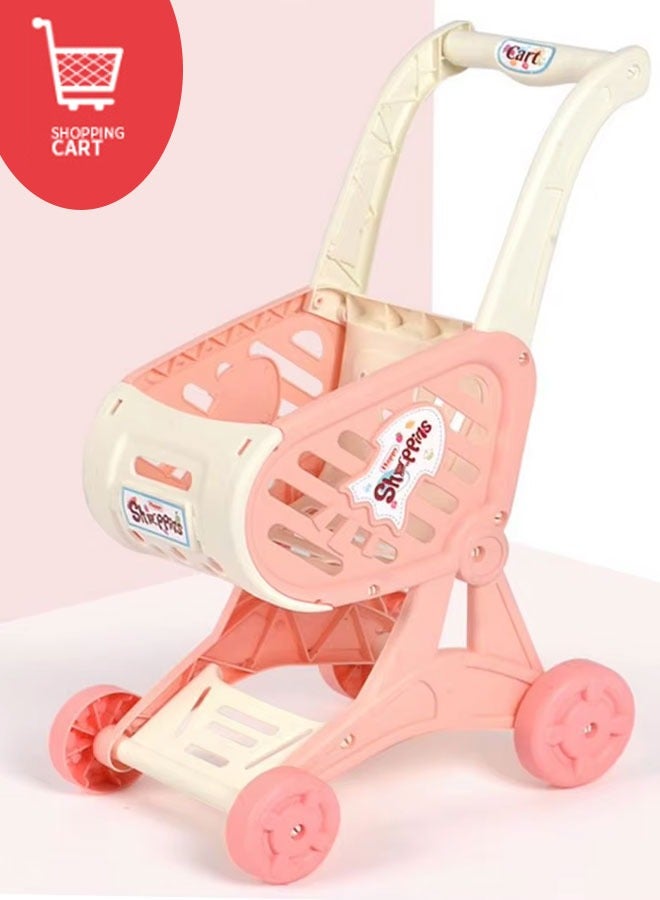 Kids Shopping Cart Trolley Play Set Mini Supermarket Cart Trolley with Free-Rolling Wheels Educational Toy for Ages 3+ Pretend Play and Role-Playing Games  - Image 1