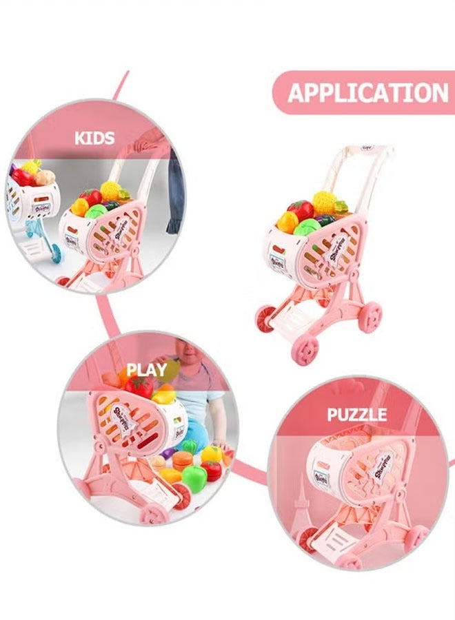 Kids Shopping Cart Trolley Play Set Mini Supermarket Cart Trolley with Free-Rolling Wheels Educational Toy for Ages 3+ Pretend Play and Role-Playing Games  - Image 5