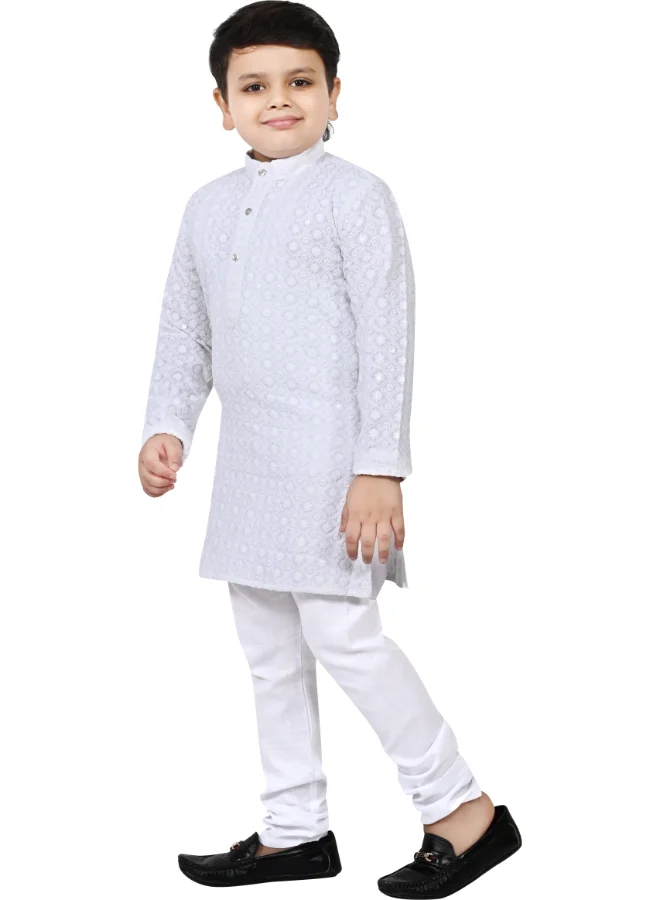 BT DEZINES Boys White Chikankari Kurta and Pyjama Set