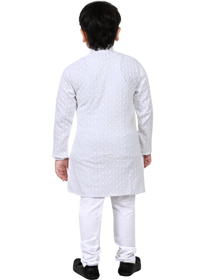 BT DEZINES Boys White Chikankari Kurta and Pyjama Set
