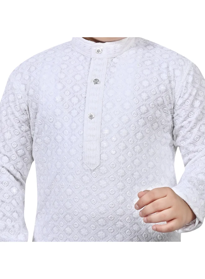 BT DEZINES Boys White Chikankari Kurta and Pyjama Set