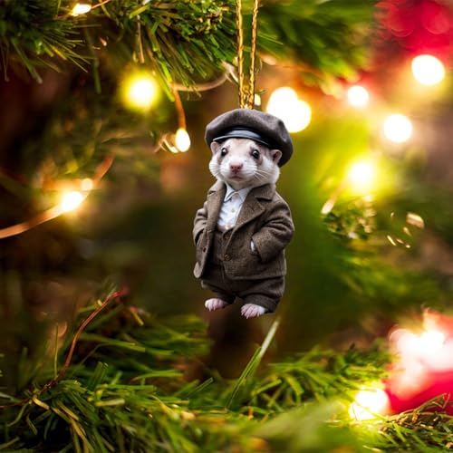 Flenzy Decorative Car Hanging Ornament, Hamster in Vintage Outfit, Christmas Tree Ornament - Image 3