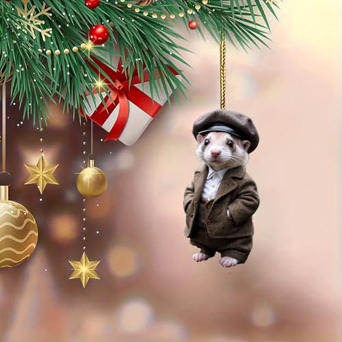 Flenzy Decorative Car Hanging Ornament, Hamster in Vintage Outfit, Christmas Tree Ornament - Image 2