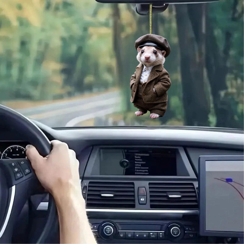 Flenzy Decorative Car Hanging Ornament, Hamster in Vintage Outfit, Christmas Tree Ornament - Image 5