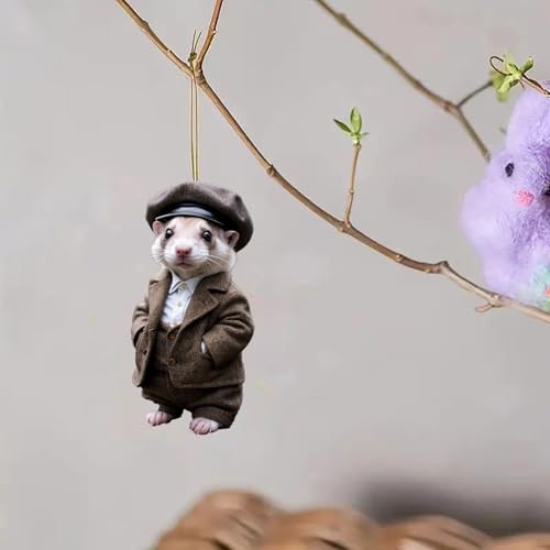 Flenzy Decorative Car Hanging Ornament, Hamster in Vintage Outfit, Christmas Tree Ornament - Image 4