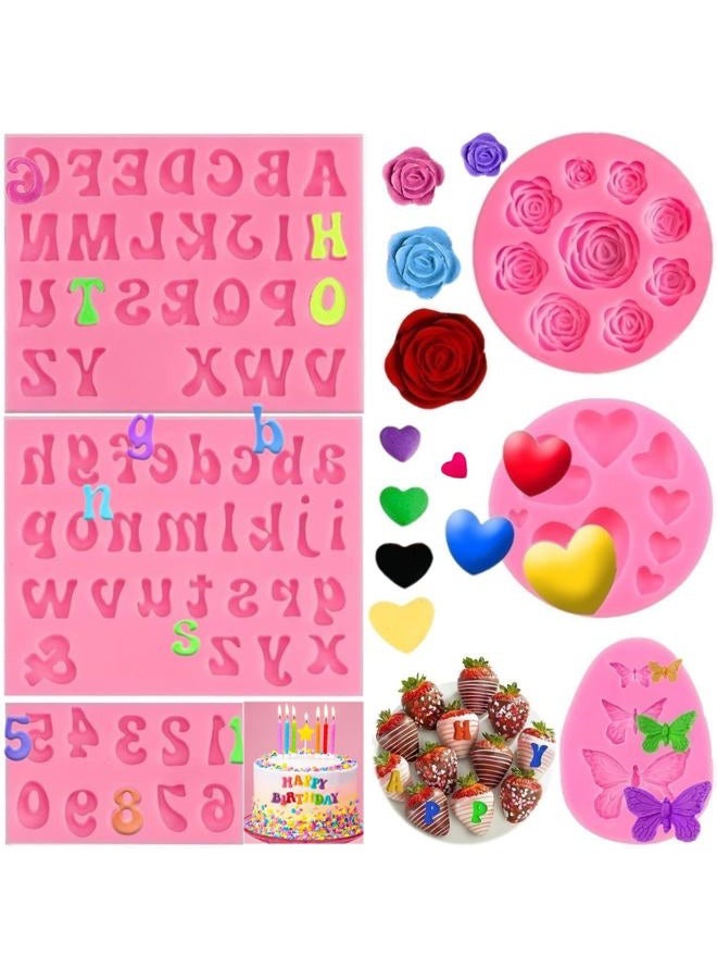 RHLOVY 3 Pieces Letter Molds for Chocolate Covered Strawberries, Silicone Fondant Molds for Breakable Hearts and Cake Decorating, Lowercase Uppercase Number Molds for Candy Gummy Ice Cube Tray Resin - Image 1