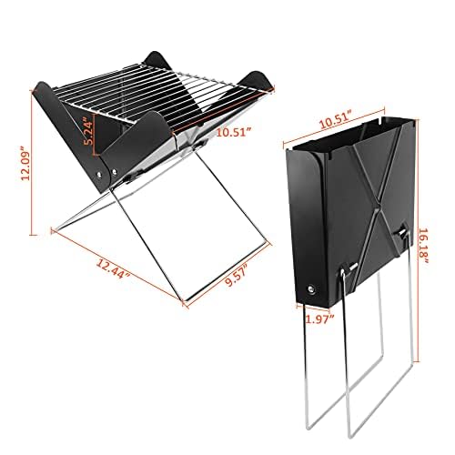 YSSOA 12 Portable Charcoal Barbecue Grill Folding Detachable Collapsible Mini Tabletop Camping BBQ Black - Image 3