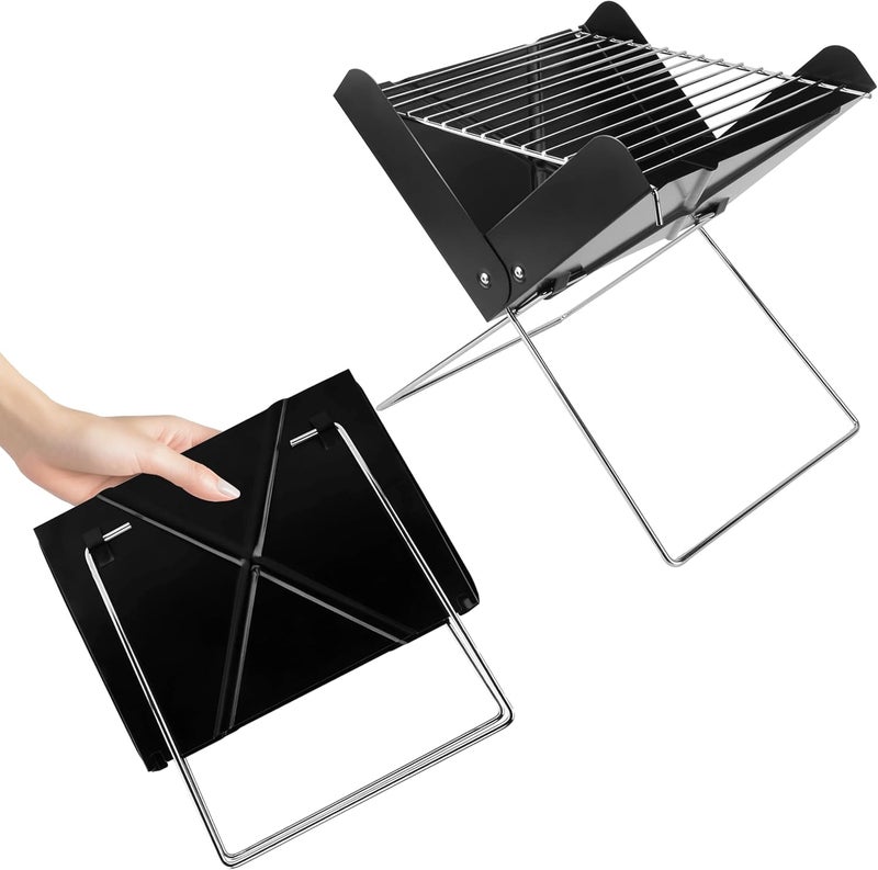 YSSOA 12 Portable Charcoal Barbecue Grill Folding Detachable Collapsible Mini Tabletop Camping BBQ Black - Image 2