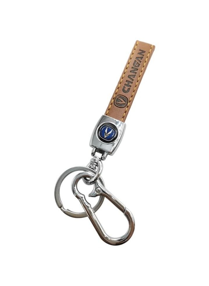 Changan Metal Ring With PU Leather Strap Keychain, CHANGAN Car Key Chain, Home Key Chain 1 Pcs  - Image 1