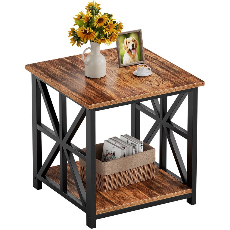 GreenForest End Table with 2-Tier Storage Shelf, 24 inch Large Side Table for Living Room, Modern Nightstand for Bedroom Bedside Office Farmhouse, Walnut - Image 1