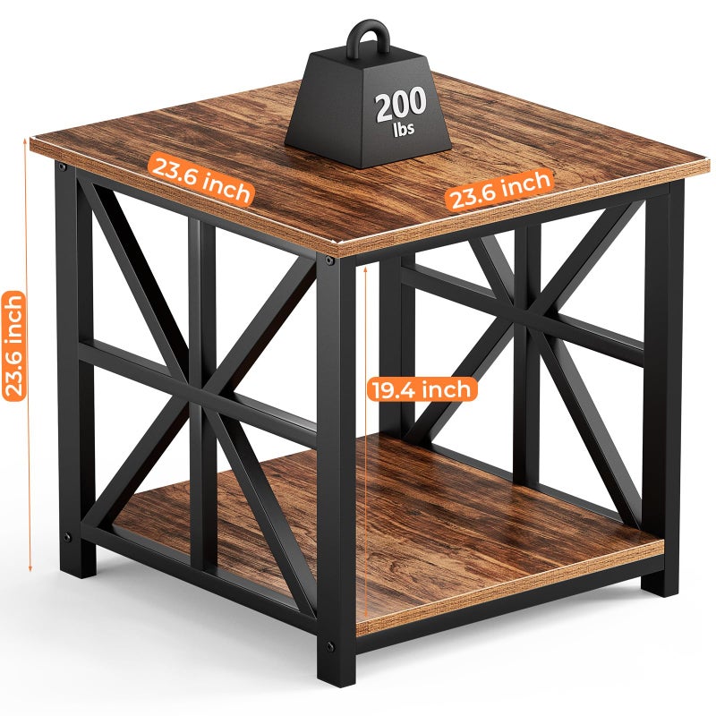 GreenForest End Table with 2-Tier Storage Shelf, 24 inch Large Side Table for Living Room, Modern Nightstand for Bedroom Bedside Office Farmhouse, Walnut - Image 2
