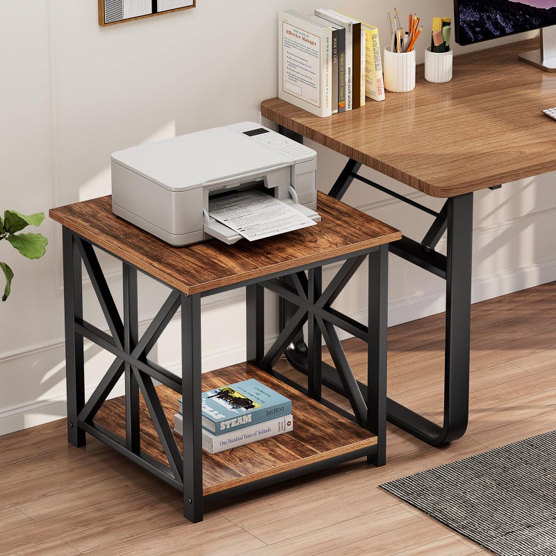GreenForest End Table with 2-Tier Storage Shelf, 24 inch Large Side Table for Living Room, Modern Nightstand for Bedroom Bedside Office Farmhouse, Walnut - Image 4