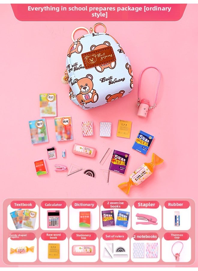 Children's Girls Toys 6-13 Years Old Little People Miniature Mini Stationery 8-12 Girls 10 Years Old Suit-Color:Ordinary [blue Bear School Bag] Everything Is Available  - Image 1