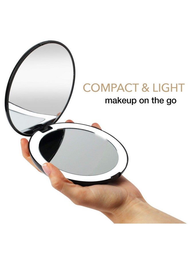 Fancii LED Lighted Travel Makeup Mirror, 1x/10x Magnification - Daylight LED, Compact, Portable, Large 5” Wide Illuminated Folding Mirror - Image 1