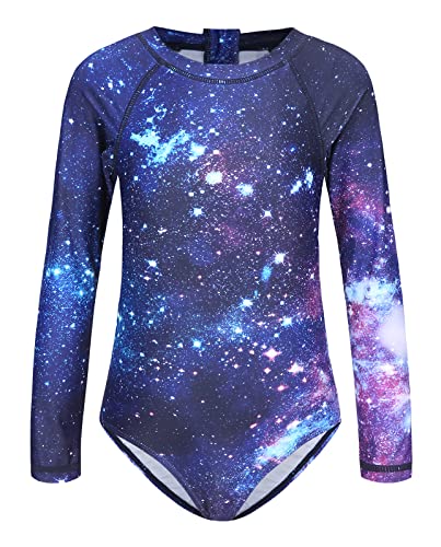 HowJoJo Girls One Piece Bathing Suits Long Sleeve Space Swimsuits UPF 50+/Sun Protection Rash Guard Shirts Size 8/7-8 - Image 3