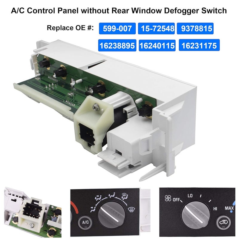 MOCW 9378815 15-72548 599-007 AC Heater Control Panel Climate Control Module Switch Without Rear Window Defogger for 1996-1999 Chevy Truck GMC C1500 C2500 C3500 K1500 K2500 K3500 Truck 16231175 - Image 2
