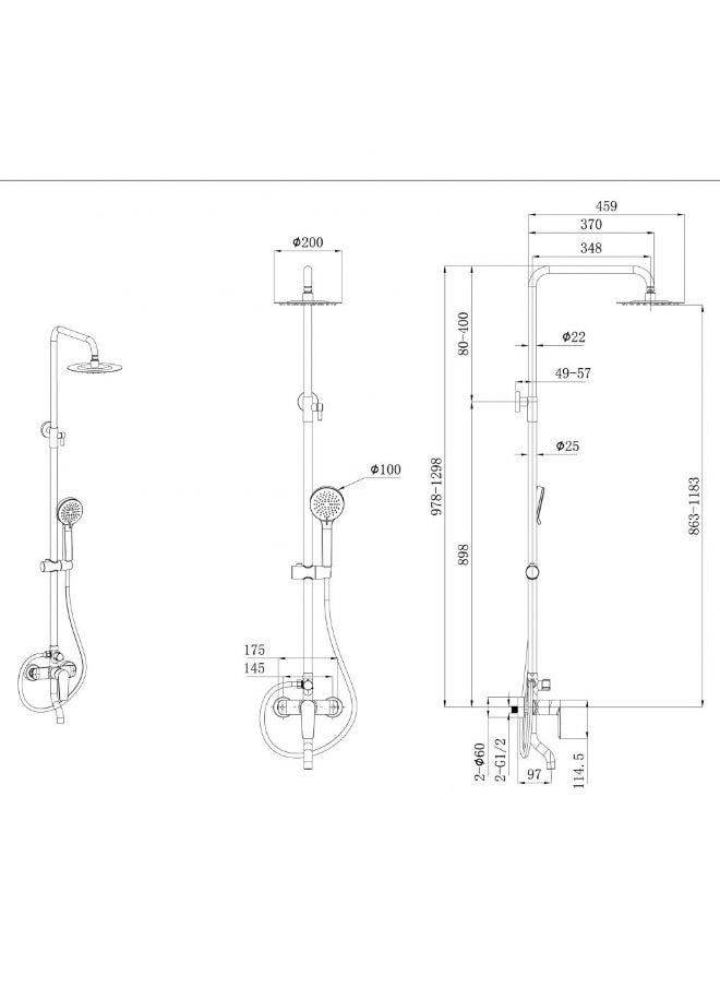DANUBE HOME Milano Calli Rain Shower Column-Complete Set Matt Gray | Metal Body Shower Column | Rain Shower Set For Toilet Bathroom Washroom Shower Room - Grey  - Image 4