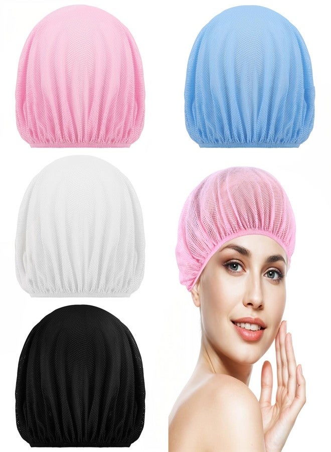 Bremorou 4pcs Mesh Sleeping Caps for Curly Hair, Mesh Sleep Bonnets For Sleeping Night, Hair Net For Rollers, Elastic Hairnet for Women (White, Pink, Light Blue, Black) - Image 1