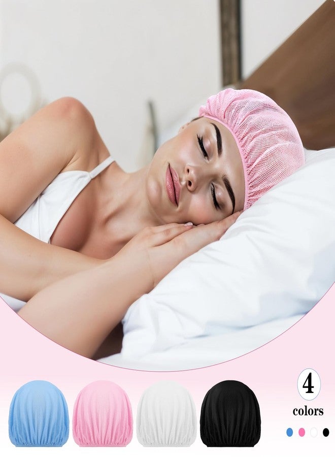 Bremorou 4pcs Mesh Sleeping Caps for Curly Hair, Mesh Sleep Bonnets For Sleeping Night, Hair Net For Rollers, Elastic Hairnet for Women (White, Pink, Light Blue, Black) - Image 3